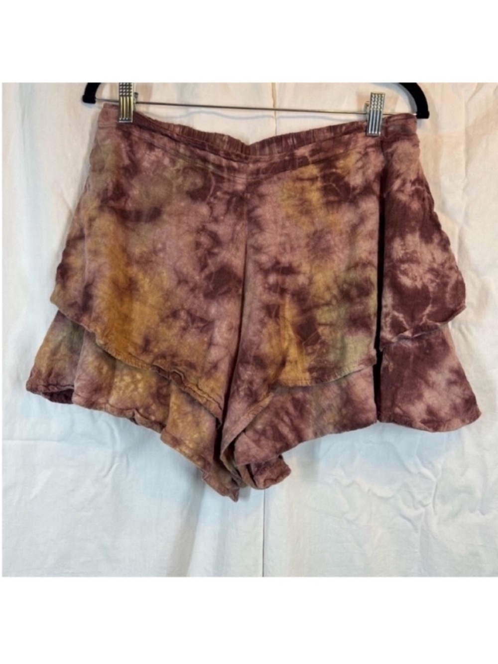 Earthbound 100% cotton tie dye tiered high waist shorts earthy neutral